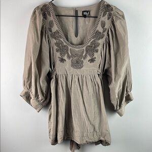 Embroidered Beige Women's Top